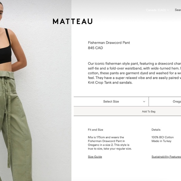 MATTEAU Fisherman Drawcord Pant Size 4 - Picture 7 of 11